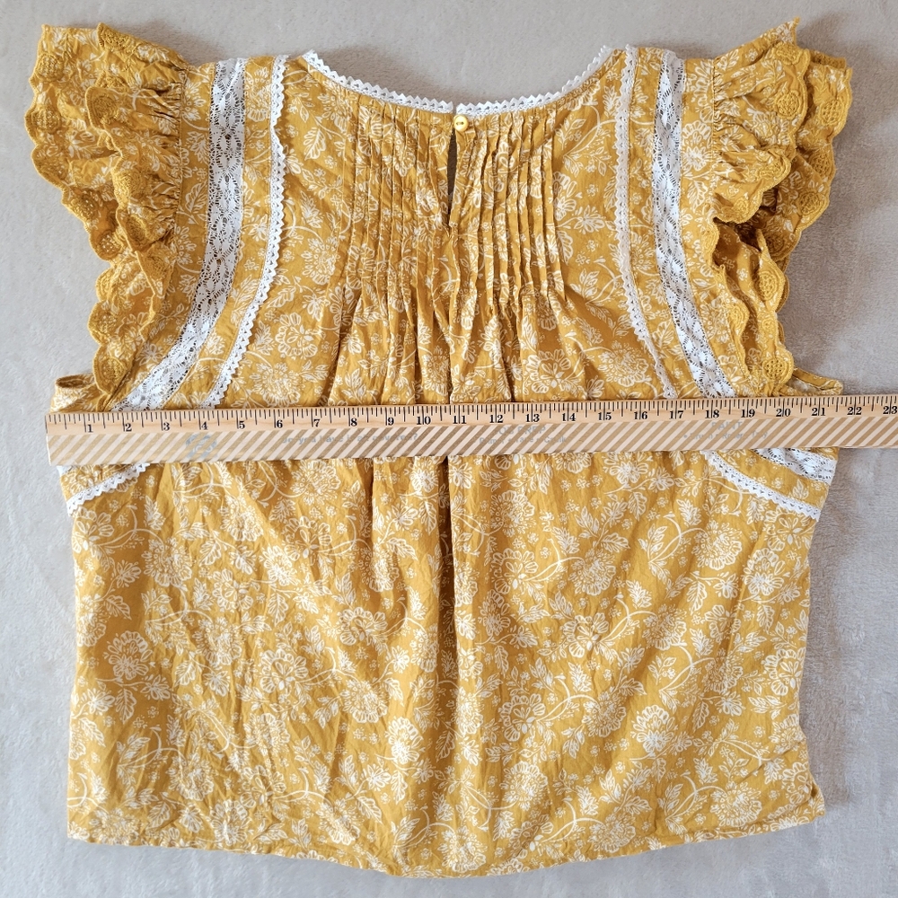 Jennifer And Grace Tiered Ruffle Floral Short Sleeve Top Large Yellow - Picture 9 of 13